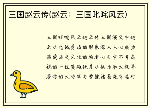 三国赵云传(赵云：三国叱咤风云)